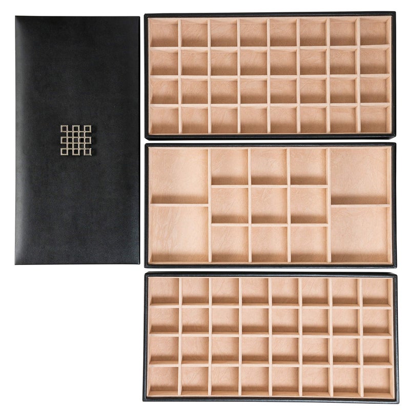 Glenor Co Earring Organizer Tray - 3 Large Stackable Trays with Lid -77 Slot Classic Jewelry Storage Display Case for Drawer or Dresser - Holder for Earring Ring Necklace or Cufflinks - Image 1